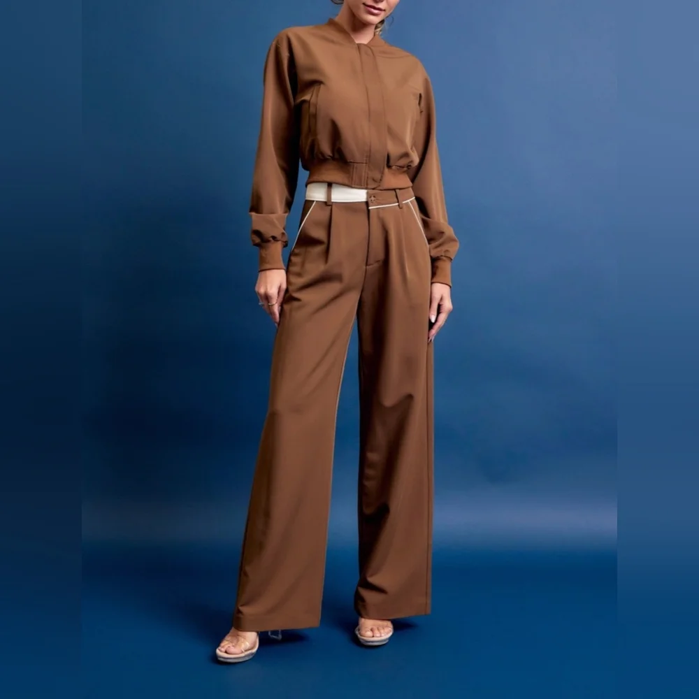 #515021 🛑S,L HIGH END 2pc set Woven Bomber Jacket and Pants Set - Picture 3 of 9